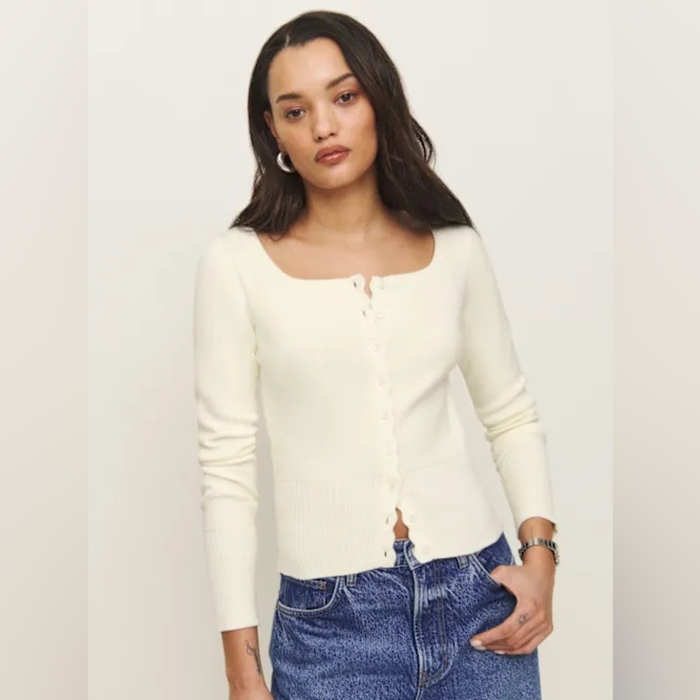 Reformation Aura Cotton Cardigan Ivory - Size XS